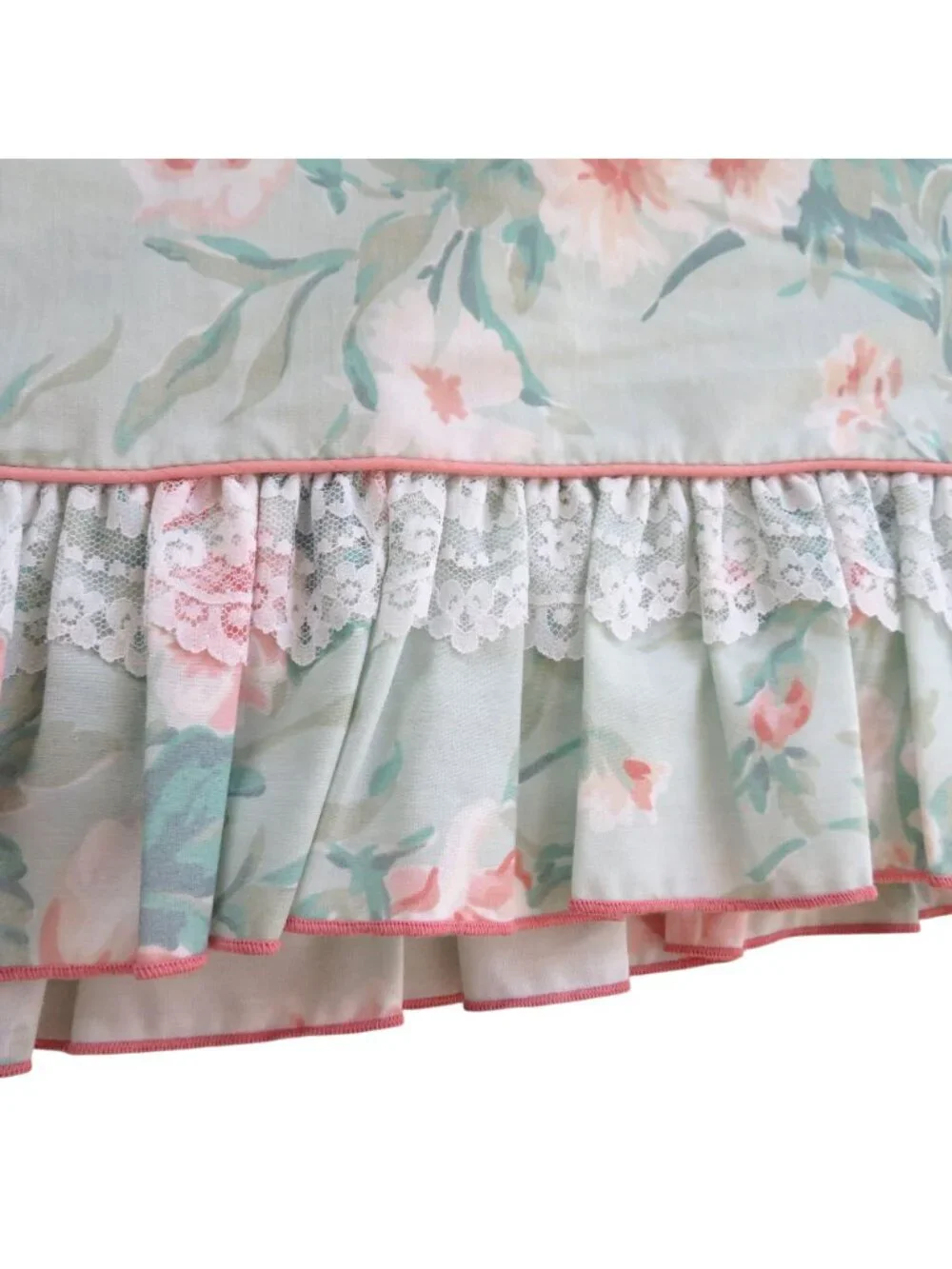 New Vintage Stevens Twin Floral Flat Sheet Ruffled Hem Percale No Iron USA Made